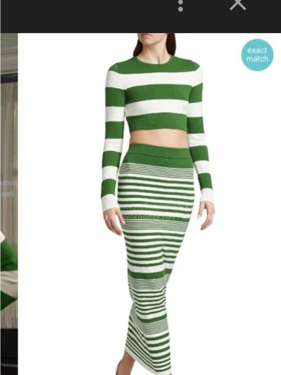 Ronny Kobo green and white striped skirt set L